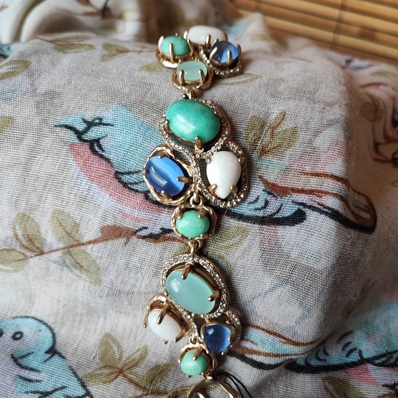 Badgley Mischka Ann Taylor Toggle Clasp Genuine Stones Bracelet Gold Tone Beachy - Picture 4 of 13